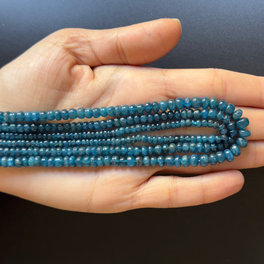 Stunning Hand-Cut Apatite Rondelle Beads with Rich Deep Blue Tones Polished