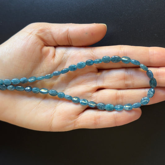 Polished Oval  Natural Hand-Cut Apatite Beads Deep Blue shades