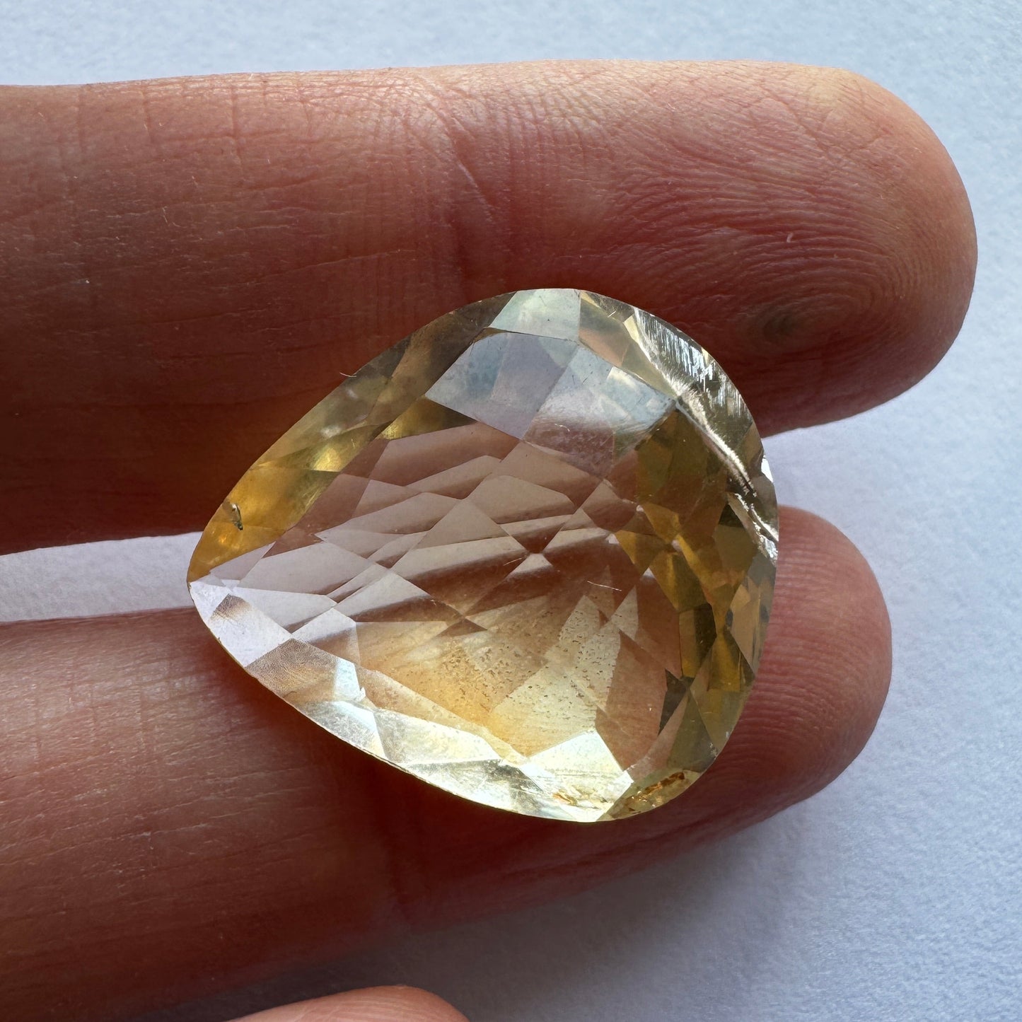 Radiant Light Yellow Citrine Drop Cut Faceted Gemstone 23 x 20.2 mm 28.02 Carat