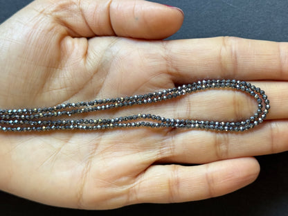 Grey Hematite Round Faceted Beads, 2.09-2.13 mm, 33 cm – view 2 of 2