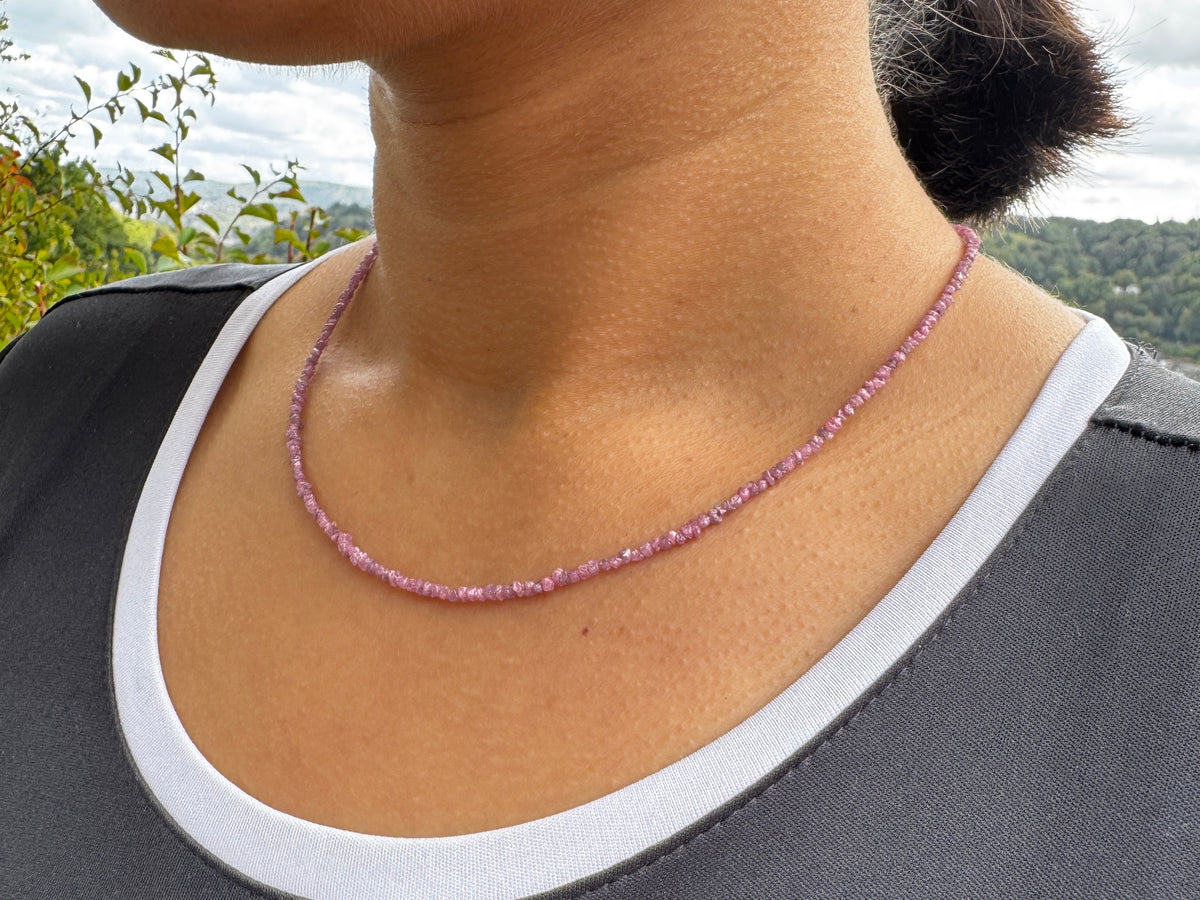 Luménz Rose Pink Raw Diamond Necklace — Sterling Silver Clasp