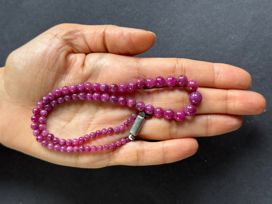 Ruby Necklace with Gradually Bead size and Silver closer -99.37cts