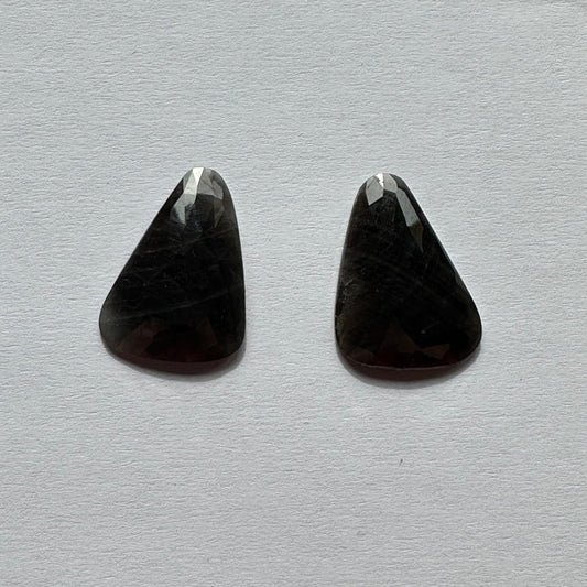 Black Sapphire Rose Cut With Flat Bottom Pair Very Rare 37.76 Carats