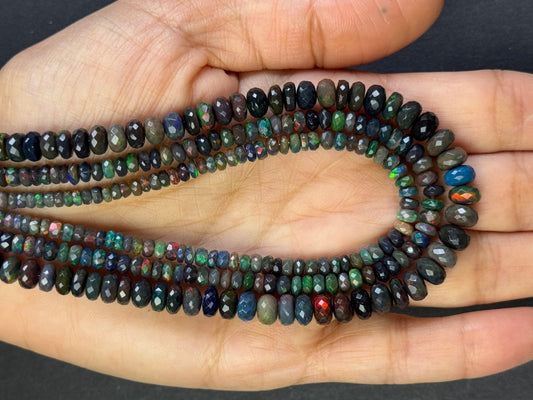 Natural Opal Beads Black Opal Natural Gemstone Hand-Facetted Rondelle Beads Strand 42cm/SizeSelect /Hole 0.5mm