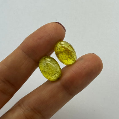 Green Tourmaline Oval Cabochon Pair, 8.29 ct, 14x10 mm – view 2 of 2
