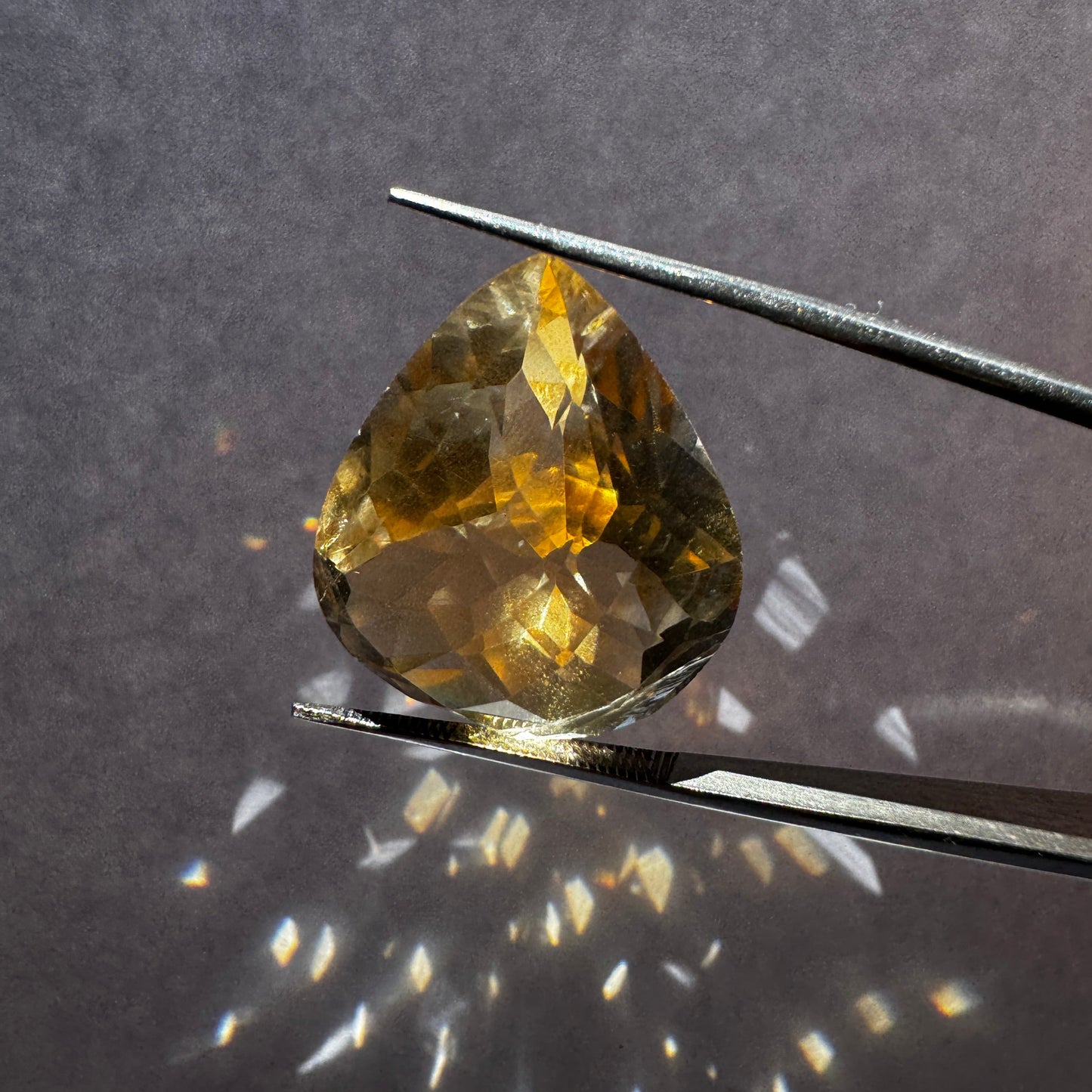 Radiant Light Yellow Citrine Drop Cut Faceted Gemstone 23 x 20.2 mm 28.02 Carat
