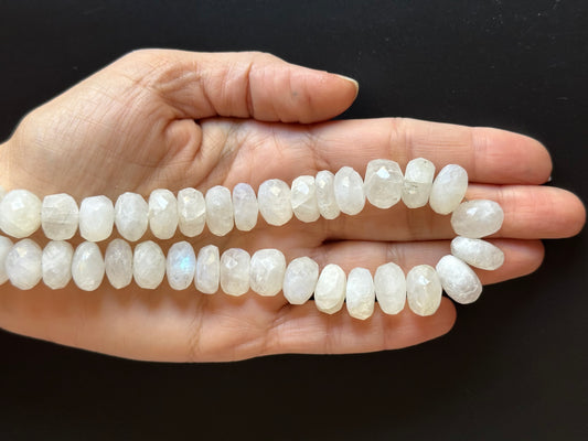 Hand Cut Faceted Rondelle White Rainbow Moonstone 530.21cts -548.39cts