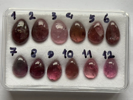 Pink Tourmaline Cabochon Drops 8.5 - 11.5 mm