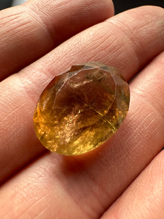 Smokey-yellow Tourmaline, oval star cut, 22.83cts, 20.5x15.5x10.9mm