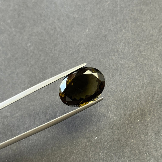 Moosgrüner Turmalin, oval, 8,72 ct, 12,0 x 6,1 x 6,5 mm