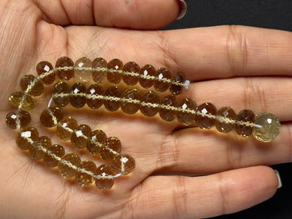 Natural Citrine Faceted Bead Strand 122.31cts – Light Yellow – 22.5cm