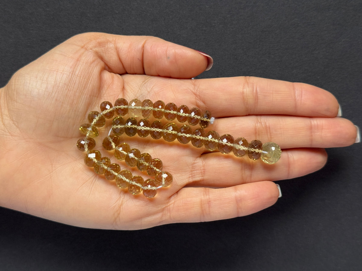 Natural Citrine Faceted Bead Strand 122.31cts – Light Yellow – 22.5cm