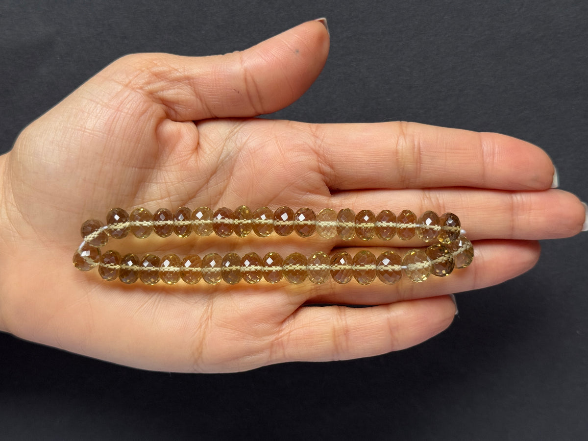 Natural Citrine Faceted Bead Strand 122.31cts – Light Yellow – 22.5cm