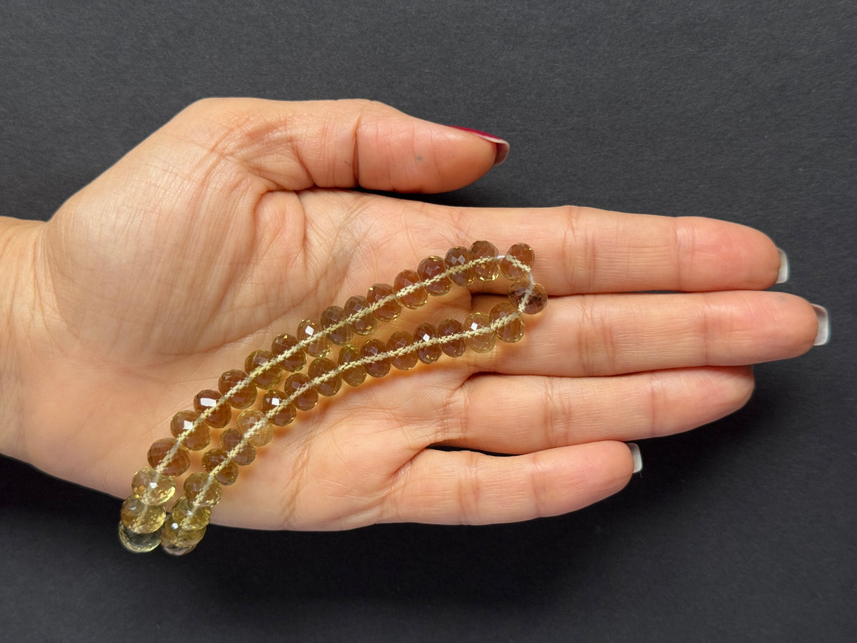Natural Citrine Faceted Bead Strand 122.31cts – Light Yellow – 22.5cm