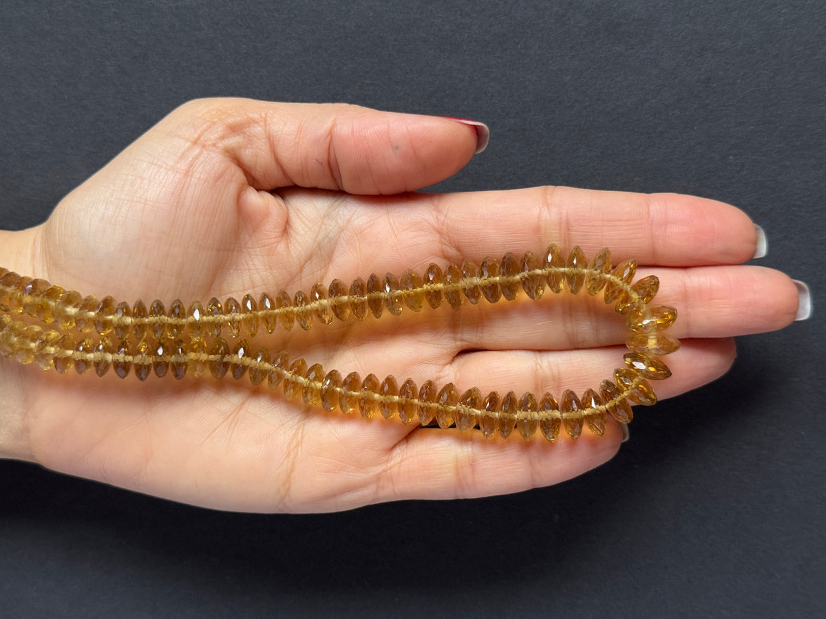 Natural Citrine Faceted Round Disc Bead Strand 240.35cts – Light Yellow – 43.5cm