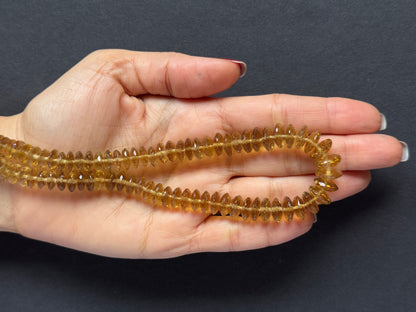 Natural Citrine Faceted Round Disc Bead Strand 240.35cts – Light Yellow – 43.5cm