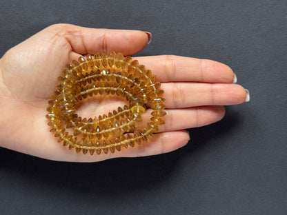 Natural Citrine Faceted Round Disc Bead Strand 240.35cts – Light Yellow – 43.5cm