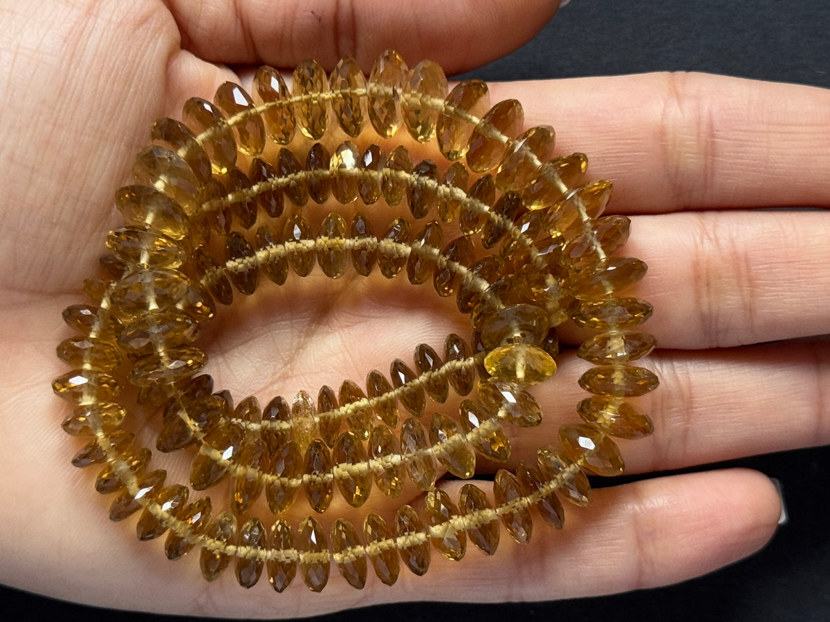 Natural Citrine Faceted Round Disc Bead Strand 240.35cts – Light Yellow – 43.5cm