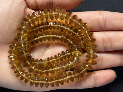 Natural Citrine Faceted Round Disc Bead Strand 240.35cts – Light Yellow – 43.5cm