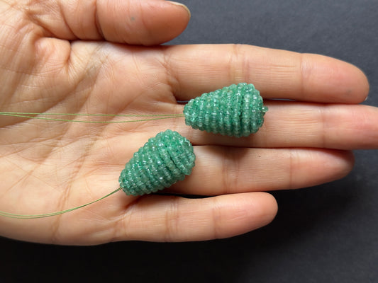 Elegant Drop Shape, Vibrant Emerald Colour, Made of little Emerald Beads