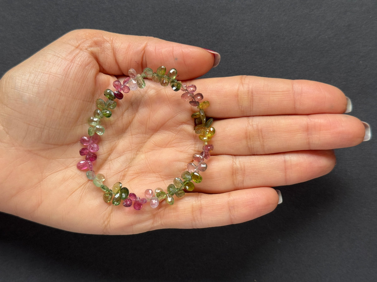 Natural Multicolour Tourmaline Drop Bead Bracelet Strands – 5 Pieces – Approx. 39–52cts Each
