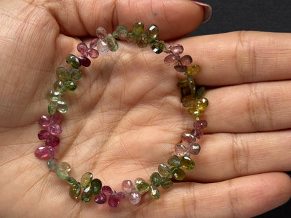 Natural Multicolour Tourmaline Drop Bead Bracelet Strands – 5 Pieces – Approx. 39–52cts Each