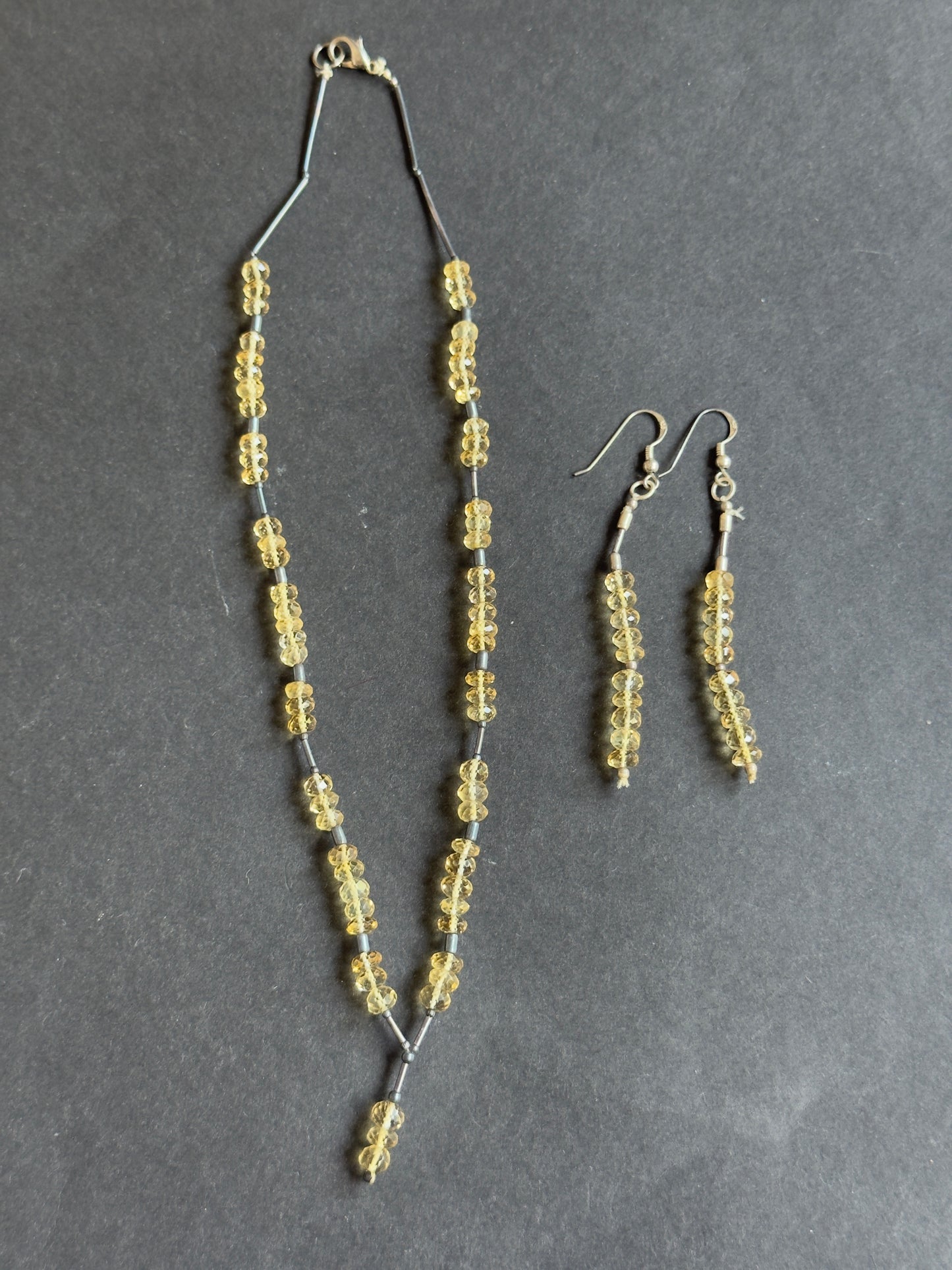 Elegant bright and Sparkling Citrin Rondelle Necklace with Matching Earrings