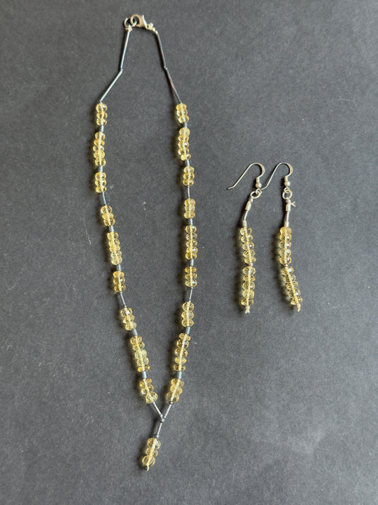 Elegant bright and Sparkling Citrin Rondelle Necklace with Matching Earrings
