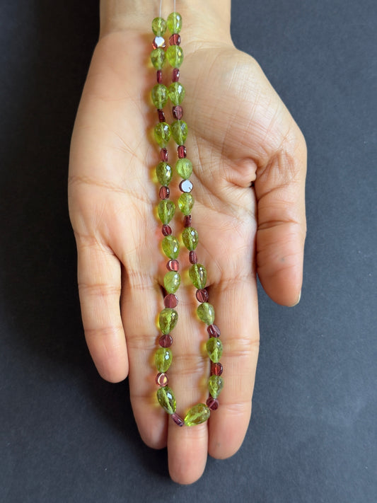 Garnet and Peridot  Beads - Contrasting shapes and colours create a striking balance !