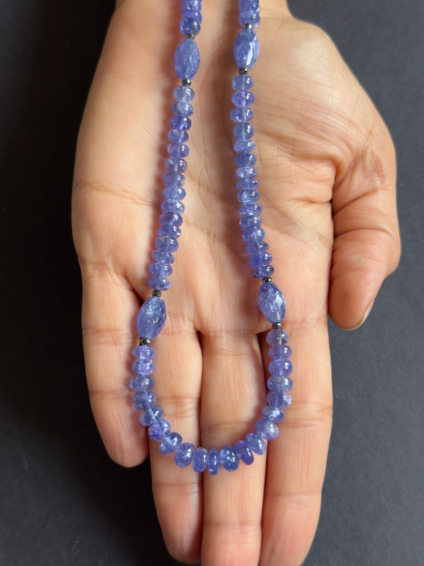 Stunning Tanzanite Beads Combined with Polished Rondelles and Elegant Oval Olive-shaped stones,
