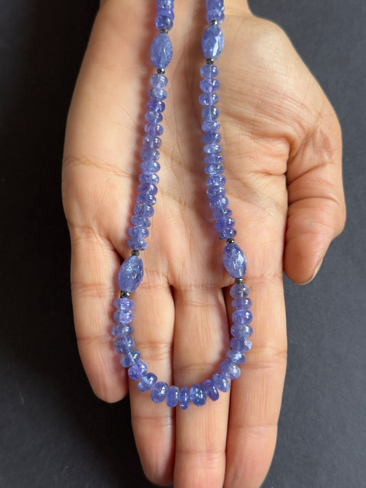 Stunning Tanzanite Beads Combined with Polished Rondelles and Elegant Oval Olive-shaped stones,