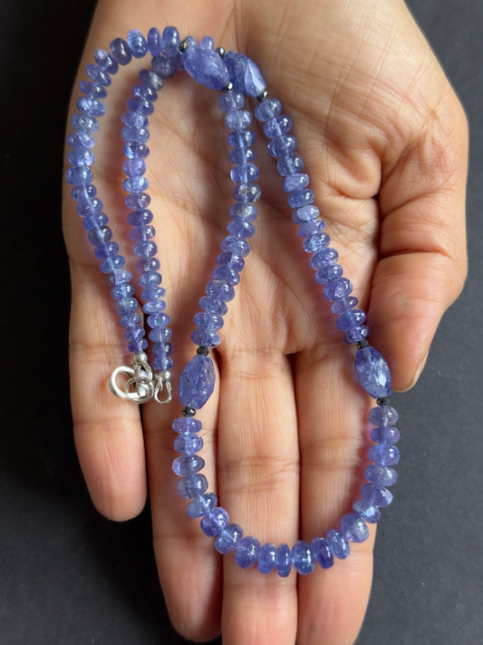 Stunning Tanzanite Beads Combined with Polished Rondelles and Elegant Oval Olive-shaped stones,