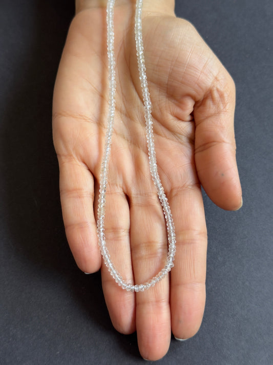 Refreshing Transparency ! Wonderful Quartz Necklace Rondelle Beads , silver