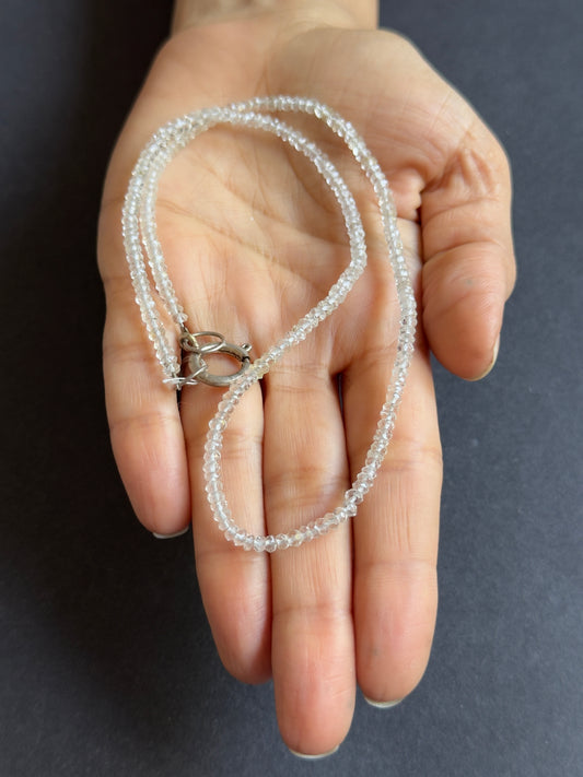 Refreshing Transparency ! Wonderful Quartz Necklace Rondelle Beads , silver
