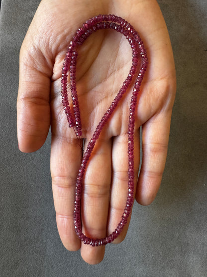 Natural Ruby Faceted Bead Strand 63.12cts – Dark Pink – 42cm