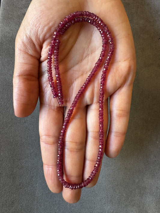 Natural Ruby Faceted Bead Strand 63.12cts – Dark Pink – 42cm