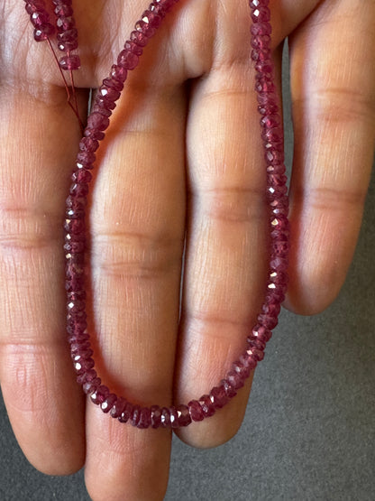 Natural Ruby Faceted Bead Strand 63.12cts – Dark Pink – 42cm