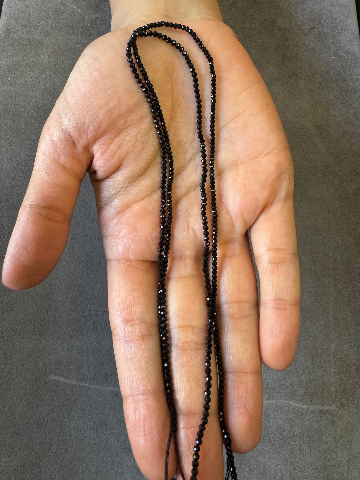 Natural Black Spinel Faceted Bead Strands – 2 Pieces – 2.2mm – 31.5cm & 33.5cm