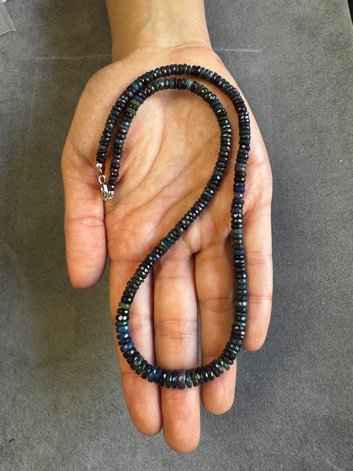 Beautiful Natural Opal Faceted Tali Bead Strands 65.77cts  – 50cm with Silver Closure