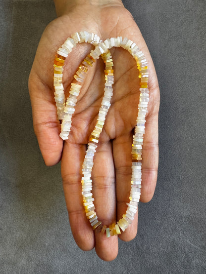 Natural Opal Square Disc Bead Strand 80.61cts – White & Orange – Translucent – 41.5cm