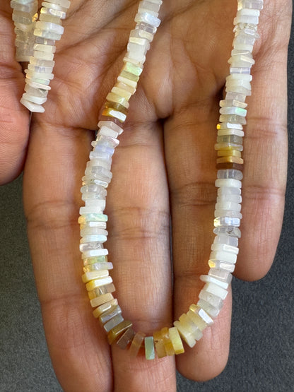 Natural Opal Square Disc Bead Strand 80.61cts – White & Orange – Translucent – 41.5cm