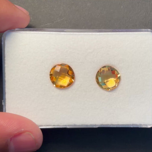 Citrine Sun Yellow Rose Cut Faceted 8.4 - 8.6 mm 3.63 Carats Pair