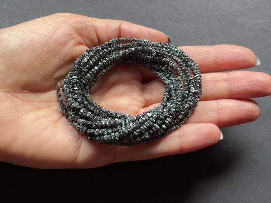 Diamond Natural Raw Textured Black Color in Natural Shape, Rough Diamond Strand, 40cm / 2-3.5mm / Hole 0.3mm