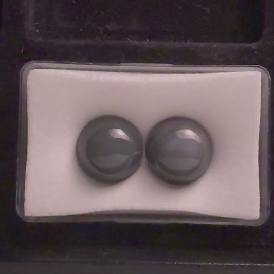 Moonstone Round Cabochon Dark Grey Pair 15 mm 32,65 cts