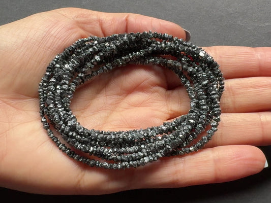 Diamond Natural Raw Textured Black Color in Natural Shape, Rough Diamond Strand, 40cm / 2-3mm / Hole 0.3mm
