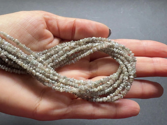 Diamond Natural Raw Textured Brown Greyish Color in Natural Shape, Rough Diamond Strand, 40cm / 2.5-3mm / Hole 0.3mm
