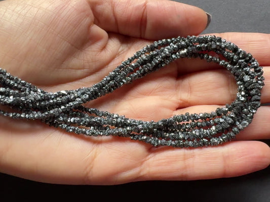 Diamond Natural Raw Textured Black Color in Natural Shape, Rough Diamond Strand, 40cm / 2-3mm / Hole 0.3mm
